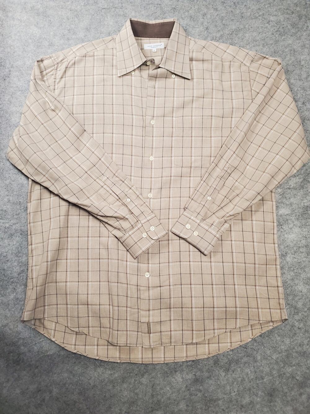 Alex Cannon Men's XL Long Sleeve Brown Plaid Button Down Casual Shirt